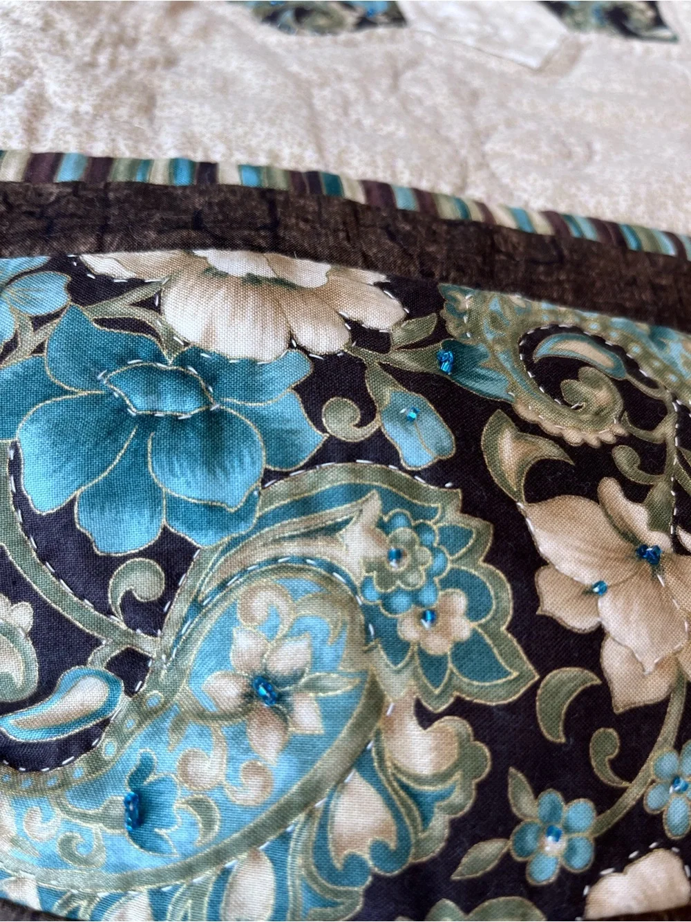 Handmade Quilt Blue Brown Floral